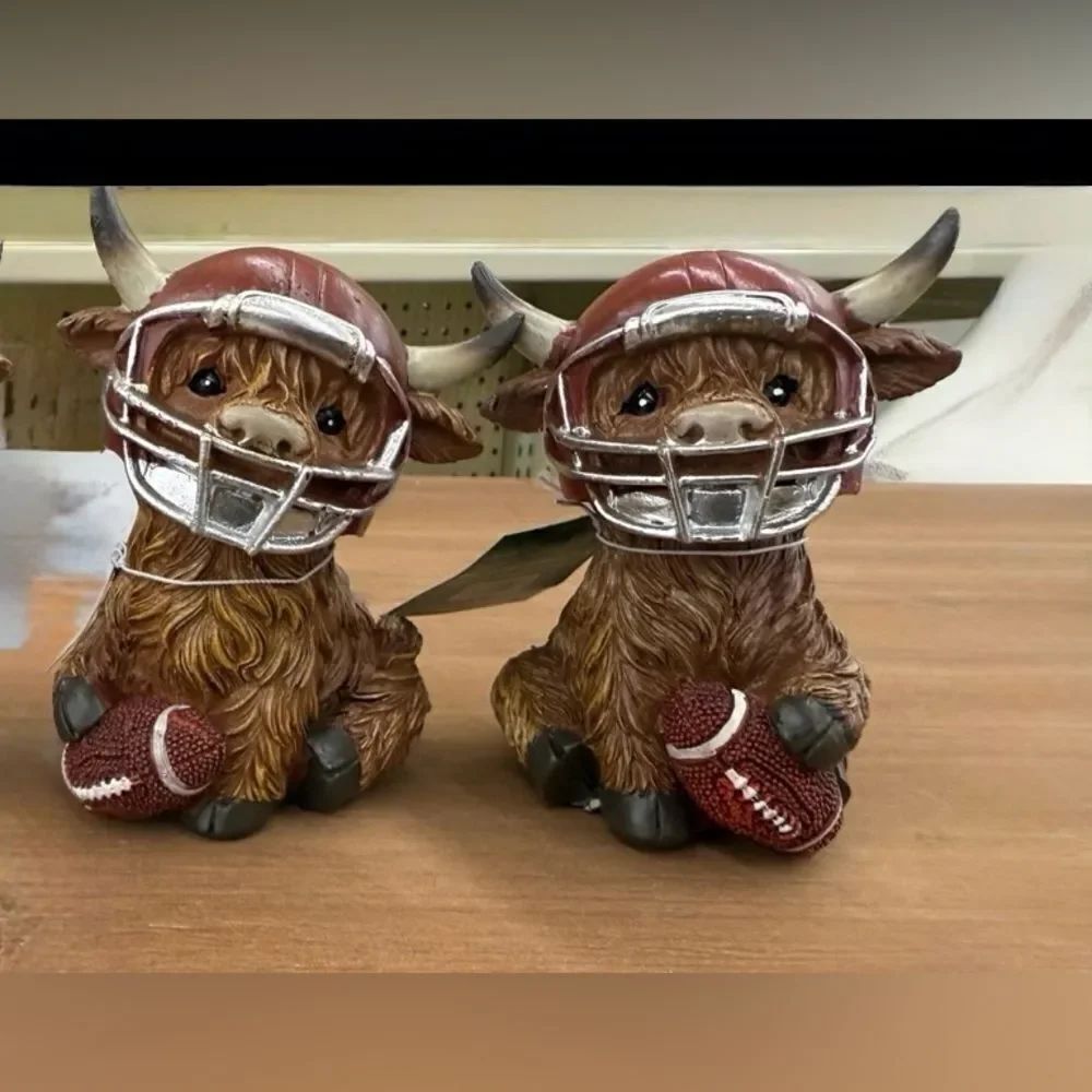 Highland Cows Set Wearing Football Helmet